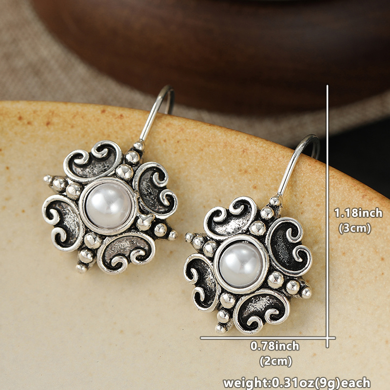 Vintage Long Ear Hooks with Auspicious Cloud Scroll Pendants